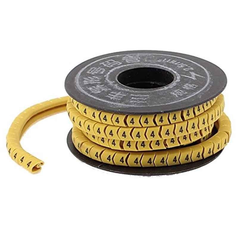 Aexit 4mm PVC Yellow Flexible Number 4 Printed Cable Marker Tag Reel