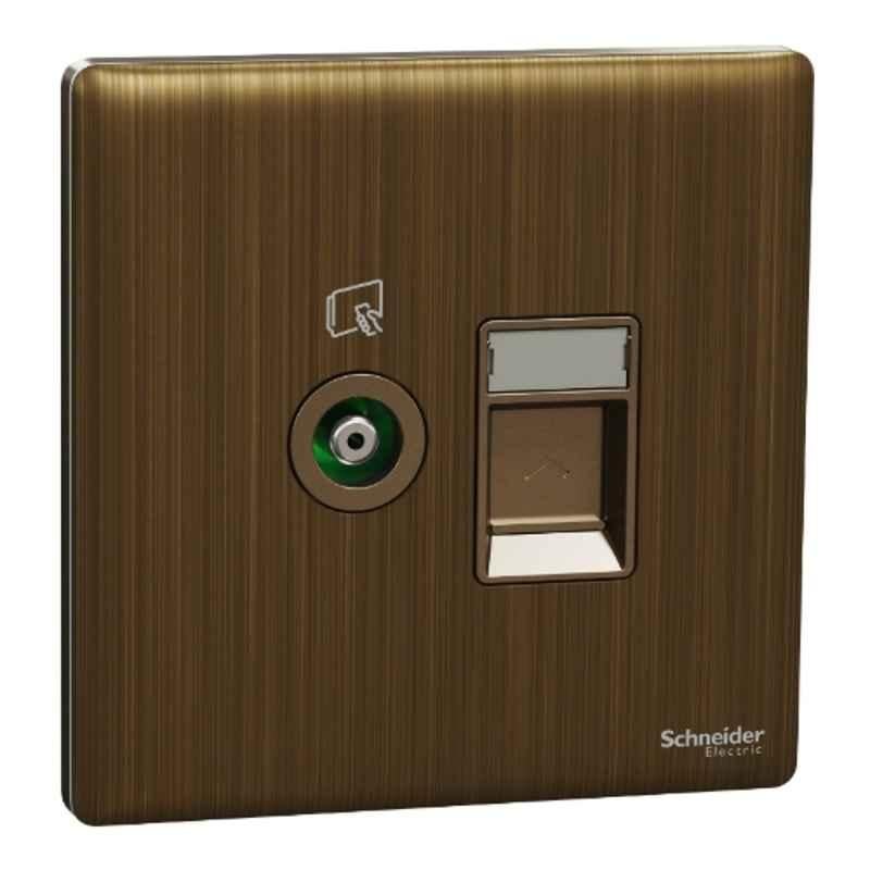 Schneider Electric Unica X 2M RJ45 Cat6 Antique Brass Shuttered TV & Data Socket, NUX32TVRJ6_AB