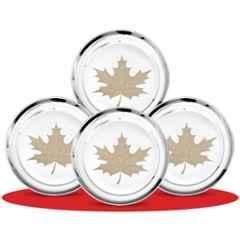 Classic Essentials CE-04 4 Pcs Stainless Steel Permanent Laser Maple Design Dinner Plate Set (Pack of 2)