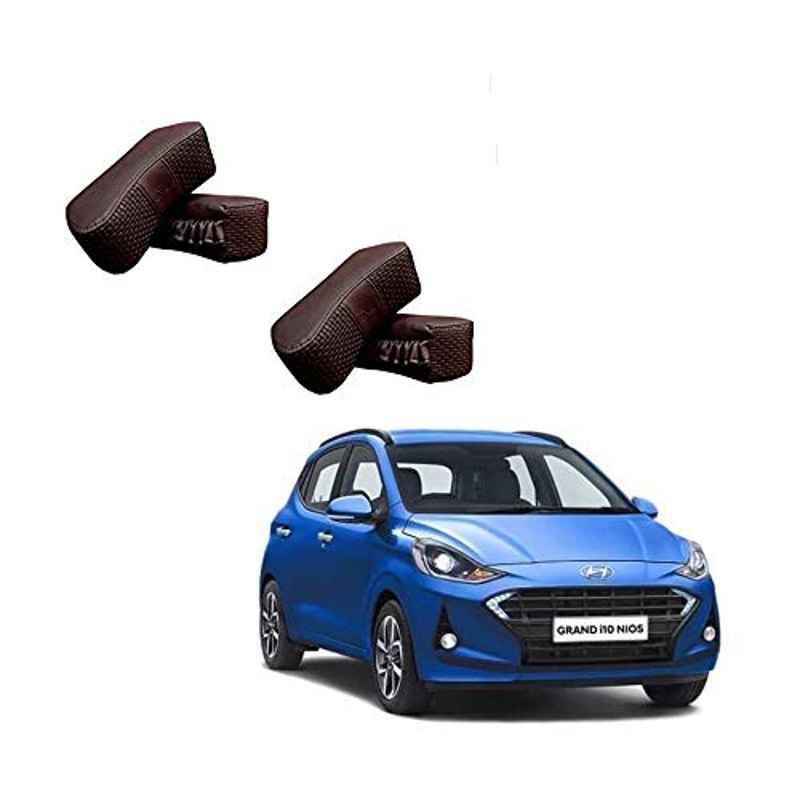 Kozdiko 4 Pcs CV Designer Cola Leatherite Neck Rest Car Cushion Pillow Set for Hyundai Grand i10 Nios