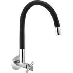 Gold Bell Corsa Brass Black & Silver Wall Mounted Kitchen Sink Tap with Flexible Spout