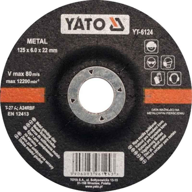Yato 125x22x6 Depressed Center Metal Grinding Disc, YT-6124
