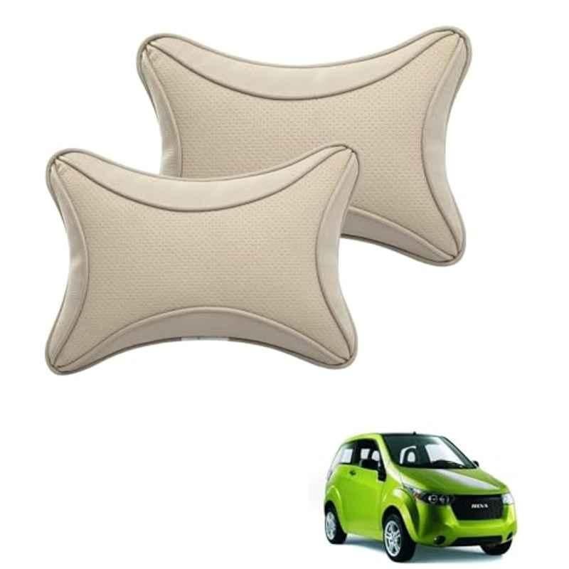 Kozdiko 2 Pcs Memory Foam & Polyester Beige Dots Car Neck Rest Pillow Set for Mahindra Reva, XNVJVHGJFH203