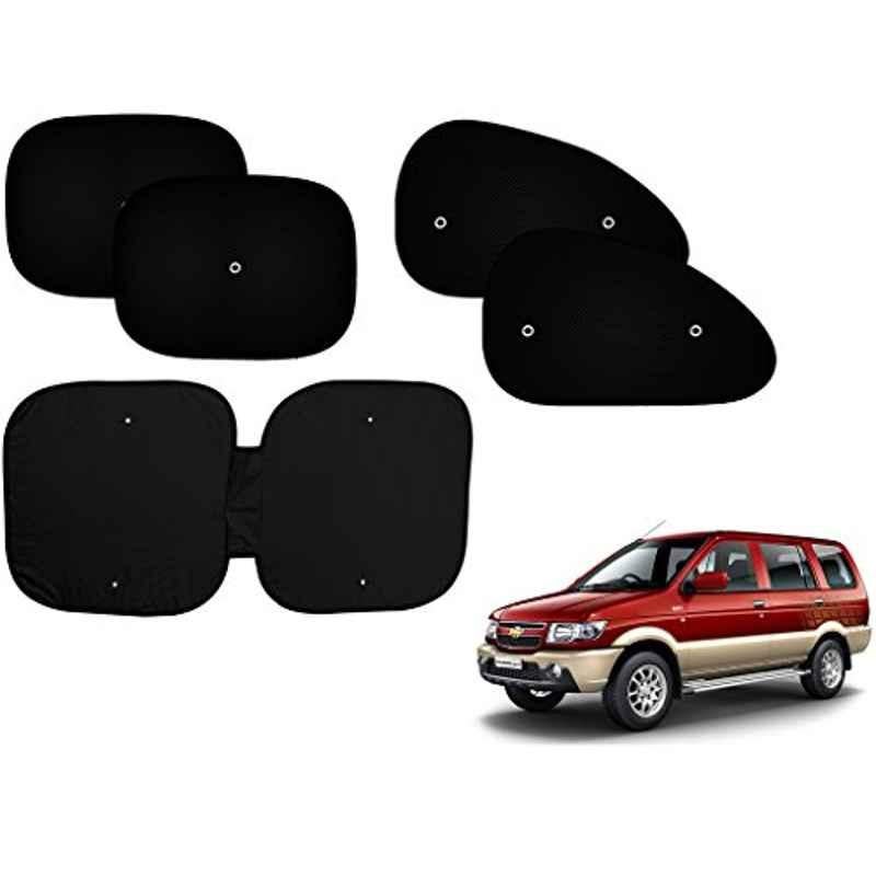 Auto Pearl 5 Pcs PVC & Mesh Black Window & Front Sun Shade Set for Chevrolet Tavera