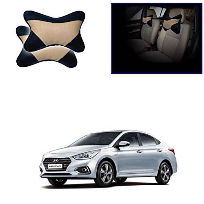 Kozdiko 2 Pcs Beige Black Neck Rest Cushion Pillow Set for Hyundai Verna Nextgen 2017