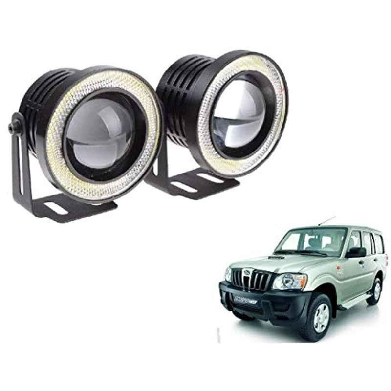 Kozdiko 2 Pcs 15W 3.5 inch High Power White LED Projector COB Fog Light Set with White Angel Eye Ring for Mahindra Scorpio, koz_72692