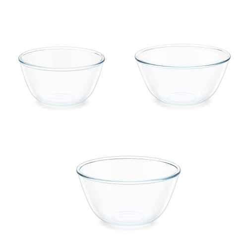 Borosil borosil glass mixing bowl with lid - set of 3 (500 ml + 900 ml +  1.3l) oven and microwave safe