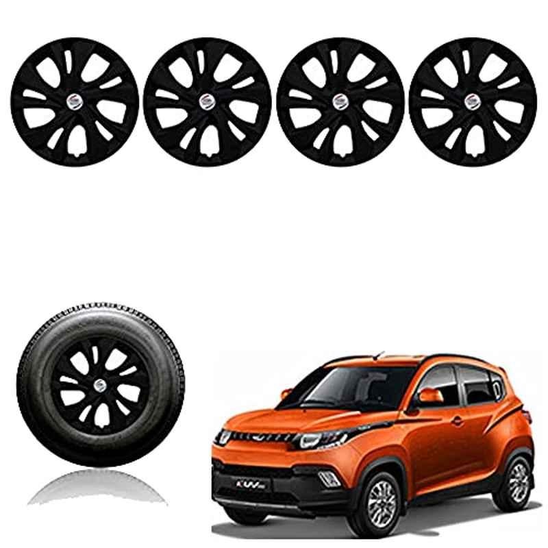 Auto Pearl 4 Pcs 14 inch Plastic Black Press Fitting Wheel Cover Set for Mahindra KUV 100