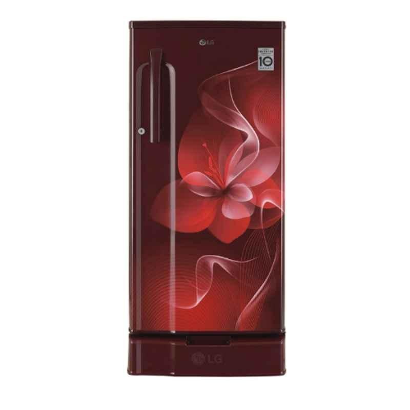 LG 188L 3 Star Scarlet Dazzle Single Door Refrigerator with Smart Inverter Compressor & Base Stand Drawer, GL-D191KSDX
