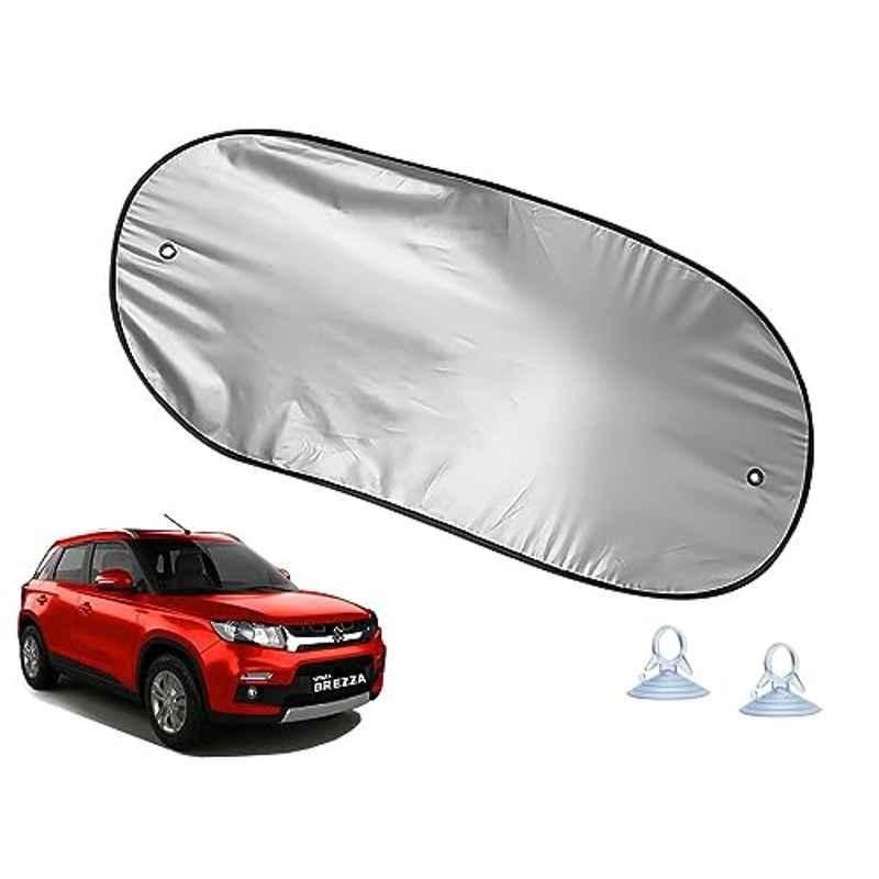 Auto Pearl Polyester Black & Silver Rear Window Sun Shade Curtain with Storage Pouch for Maruti Suzuki Brezza 2016-2019
