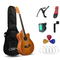 Techno 40 inch Cutaway Body Shape Basswood TCF Right Hand Orientation Acoustic Guitar with Accessories, RJ-10240CG