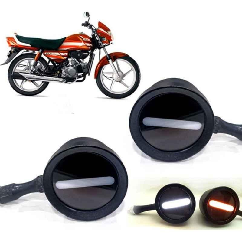 Auto Pearl 2 Pcs 12V Black Bike Front LED Indicator Light Set for Hero HF Deluxe, F107