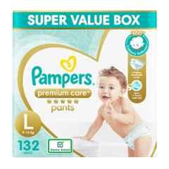 Pampers 132 Pcs Premium Care Cottony Softness Baby Diaper Packet, Size: Large