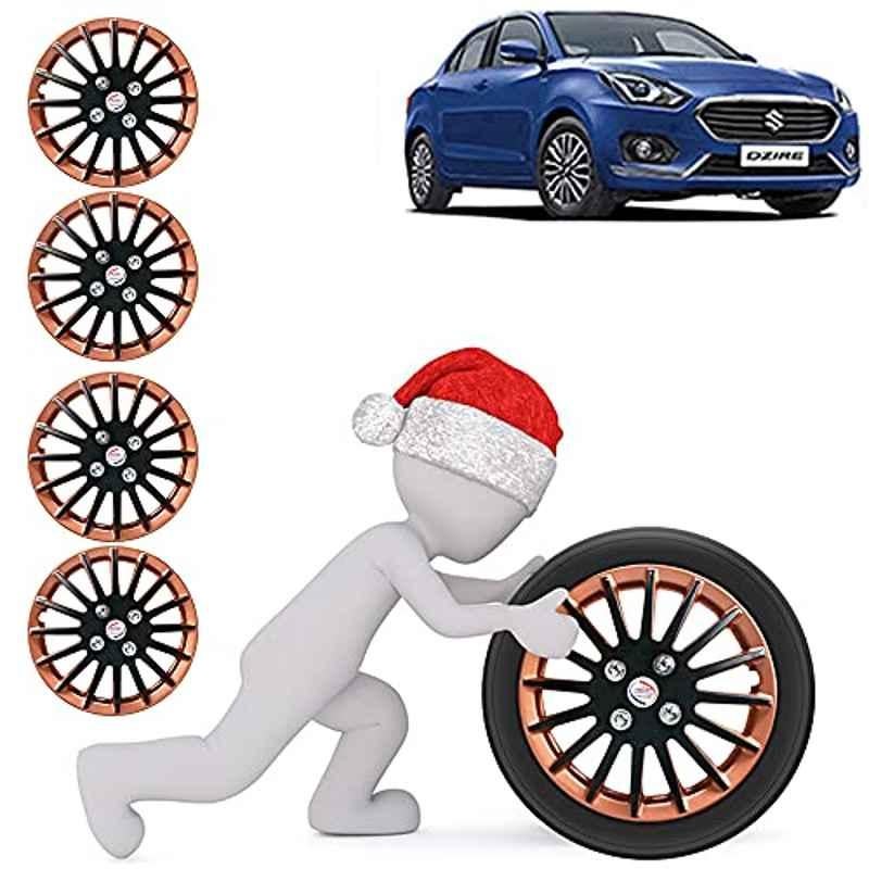 Auto Pearl 4 Pcs 14 inch ABS Copper & Black Press Fitting Wheel Cover Set for Maruti Suzuki Swift Dzire 2017