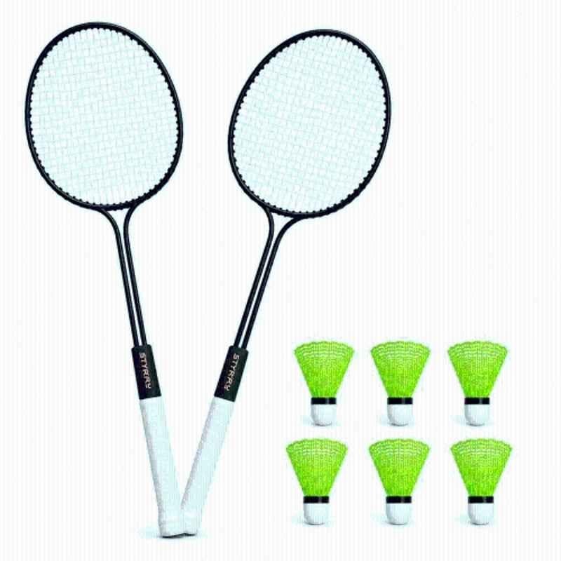 STYRKR 2 Pcs Iron Multicolour Rackets Badminton Kit with 6 Shuttlecocks