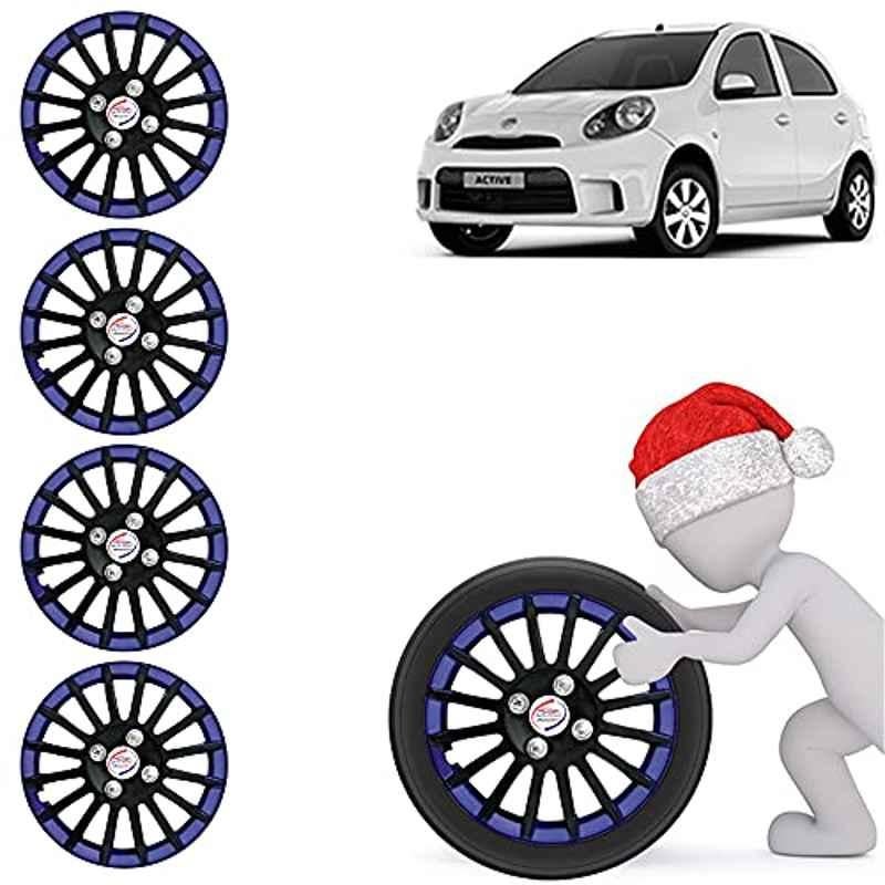 Auto Pearl 4 Pcs 13 inch ABS Black & Blue Car Wheel Cover Set for Nissan Micra Active