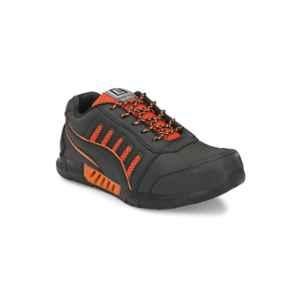 Eego Italy Leather Steel Toe Black & Orange Work Safety Shoes, Size: 9, WW-96