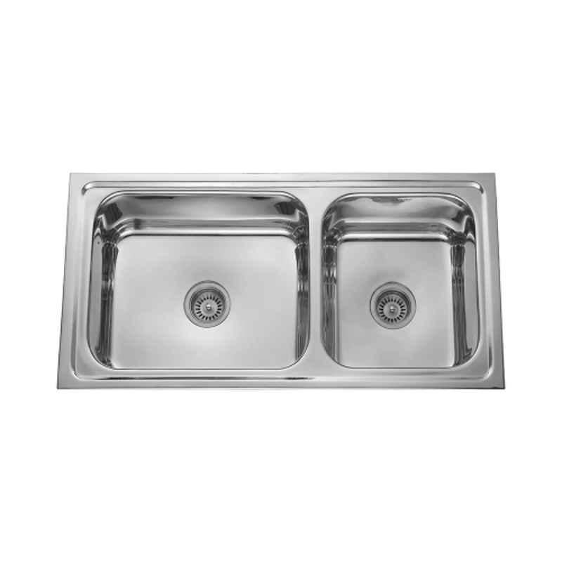 Neelkanth Die Pressed 1016x508mm Stainless Steel Double Bowl Gloss Kitchen Sink, NKR-DD-DB 4020 G