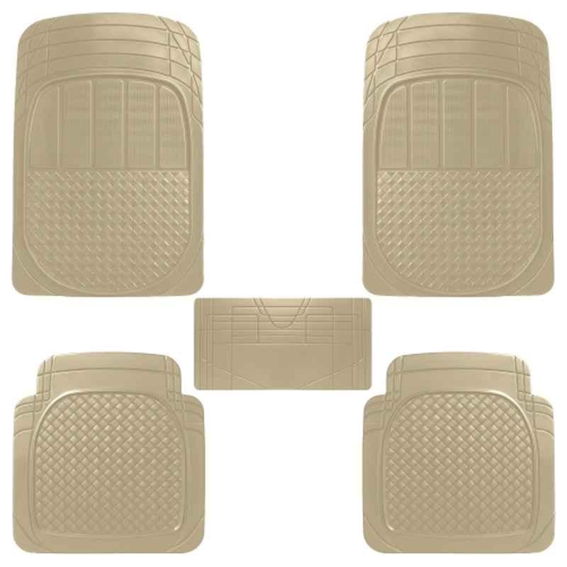 Kingsway 5 Pcs Anti-Skid PVC Beige Car Floor Mat Set with Anti-Tear Technology & Waterproof for All Cars