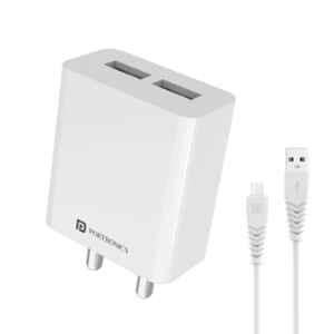 Portronics Adapto 32 M 2 USB Port White Micro USB Mobile Chargers with 1m Cable, POR 10029