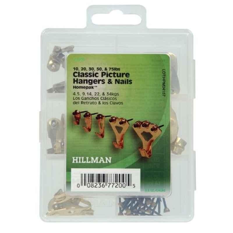 Hillman Homepak 10-75lbs Brass Classic Picture Hanger & Nails Set, 41995