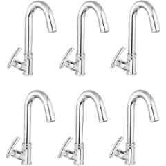 Prestige C-2 Brass Chrome Finish Swan Neck Pillar Tap (Pack of 6)