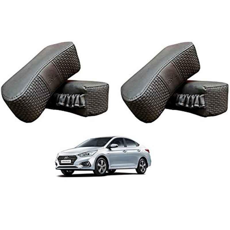 Kozdiko 4 Pcs CV Designer Grey Leatherite Neck Rest Car Cushion Pillow Set for Hyundai Verna Nextgen 2017