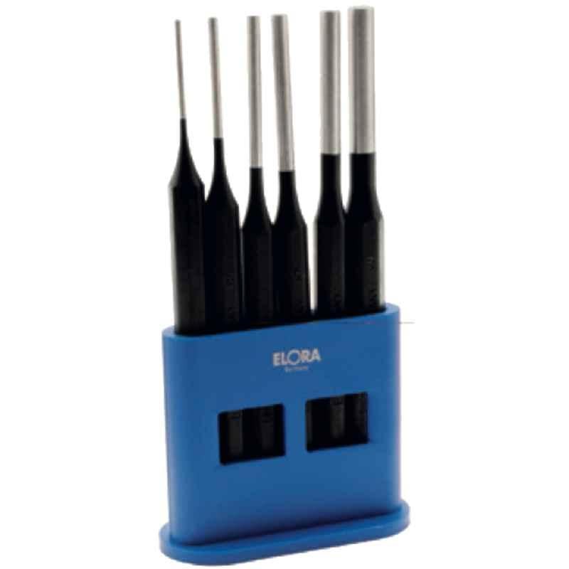Elora 6Pcs 2-8mm CrV Black Coated Shaft Parallel Pin Punch with Plastic Holder Set, 271KS