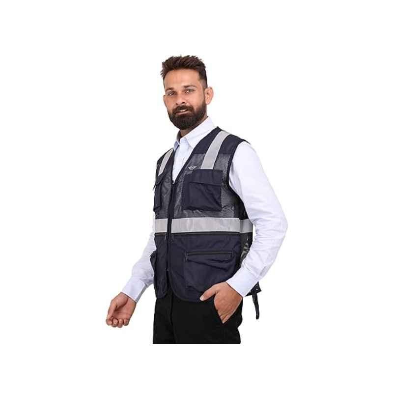 Club Twenty One Workwear Safex Pro Polyester Navy Blue Safety Reflective Vest Jacket, 1006, Size: L