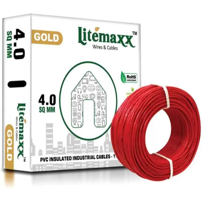 Litemaxx Gold 4 Sqmm PVC Red Housing Wire, Length: 90m