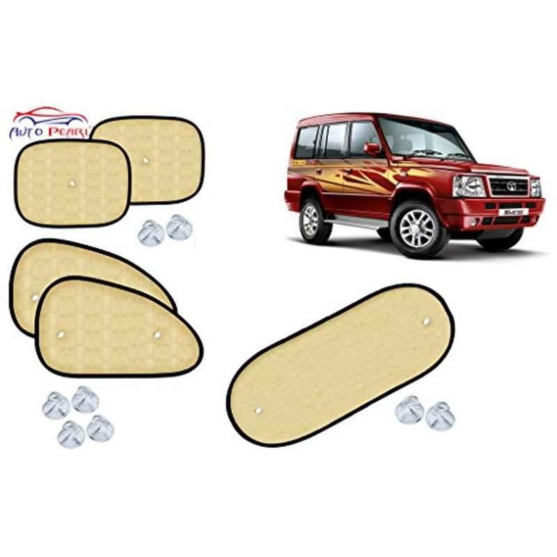 Auto Pearl 5 Pcs PVC & Mesh Beige Window & Rear Sun Shade Set for Tata Sumo