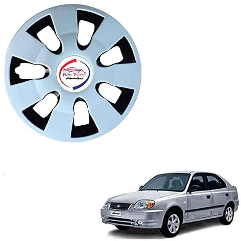 Auto Pearl 4 Pcs 14 inch ABS Black & Silver WGR11 Hubcap Wheel Cover Set with Retention Ring for Hyundai Accent