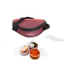 Carrolite 600ml Triangle Maroon & White Plastic Lunchbox, White_P-52 (Pack of 2)