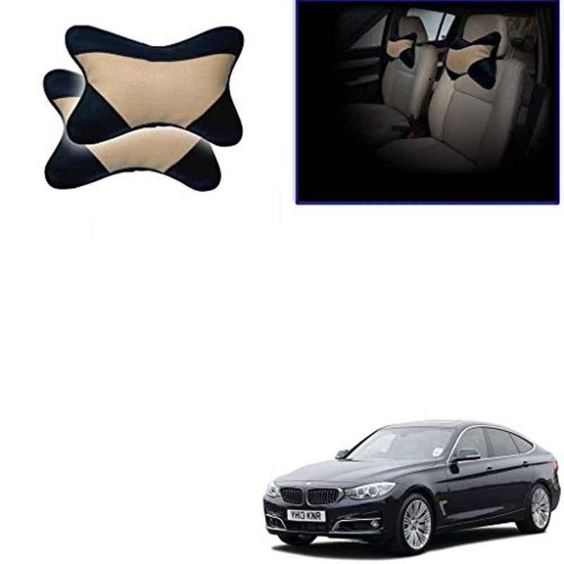 Kozdiko 2 Pcs Beige & Black Car Neck Rest Cushion Pillow Set for BMW 3 GT