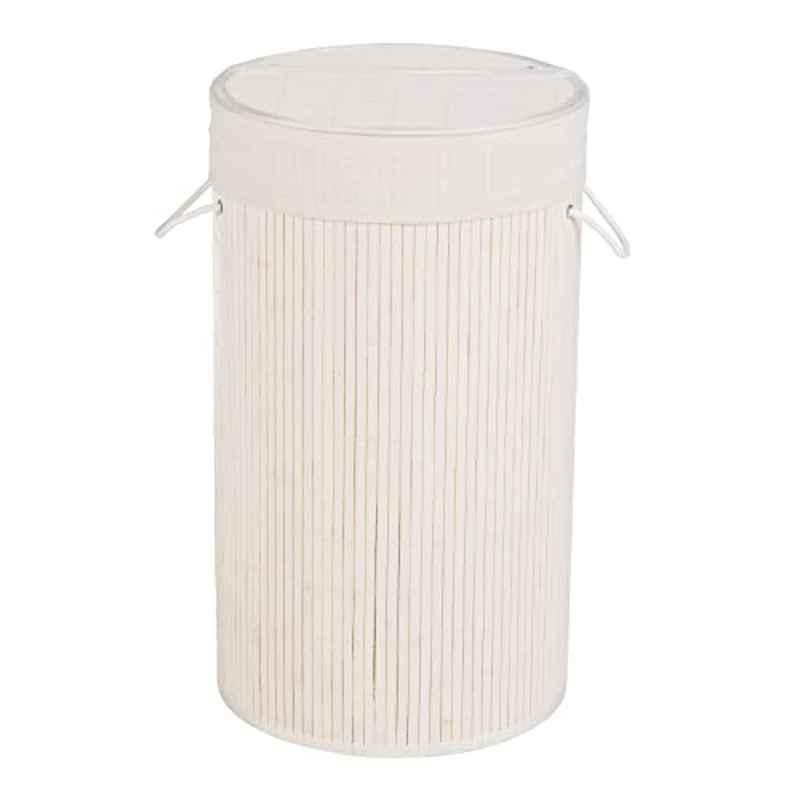 Wenko Bamboo White Round Laundry Bin, 22103100