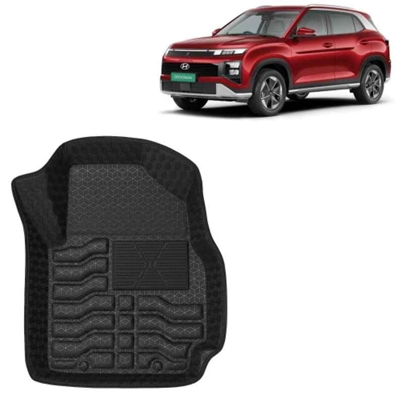 Kingsway 3 Pcs Premium 4.5D 100% Waterproof Tray Shape PVC Black Car Floor Mat Set for Hyundai Creta Electric 2025 Onwards All Model