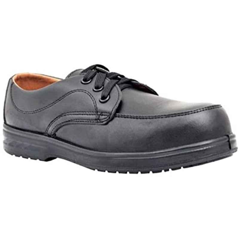Abbasali Mens Steel Toe Leather Black Slip Resistant Lace Up Safety Shoes, Size: 46