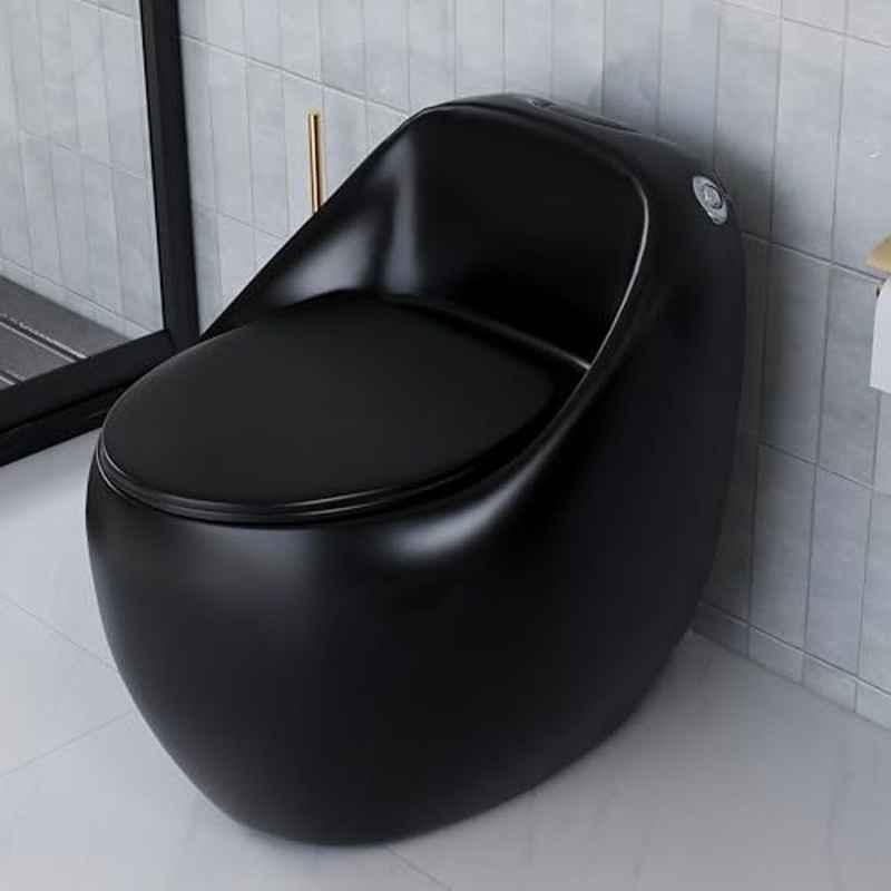 Plantex Ceramic Matt Black S Trap Western Commode with Soft Closing Toilet Seat, APS-3004