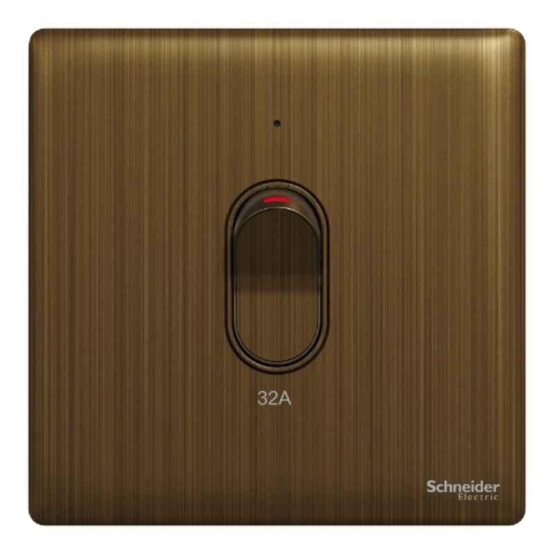 Schneider Electric Unica X 32A 250V 1 Gang 2 Pole Antique Brass Switch with LED, NUX31D32N_AB