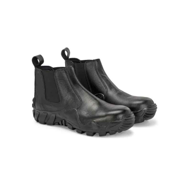 Eego Italy WSOLID Genuine Leather Steel Toe Black Safety Chelsea Boot with TPR Sole, ISI & BIS Approved for Women, Size: 37