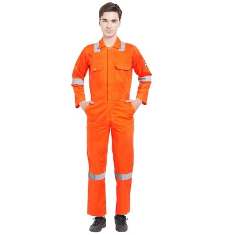 French Terrain 240 GSM 100% Cotton Orange Fire Retardant Industrial Safety Boiler Suit with Reflective Tape for Men, Size: 3XL (46 cm)