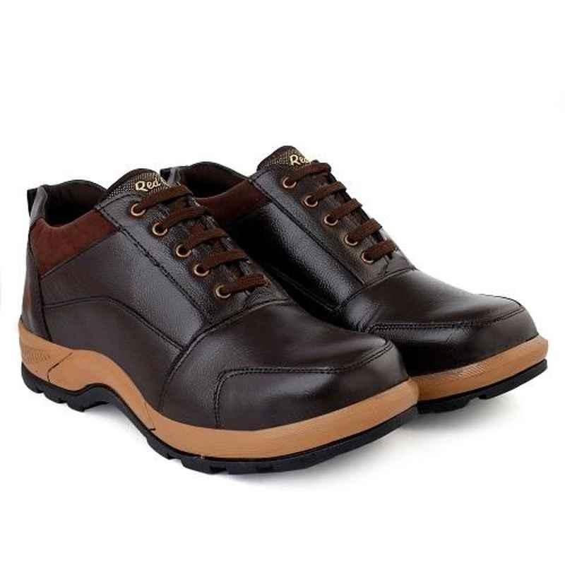 RED CAN SGE1174BR Leather Steel Toe Brown Safety Shoes, Size: 7