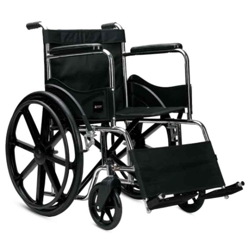 Arcatron 100kg Metal Chrome Plated Black Foldable Wheelchair with Sturdy X-Frame, FSS100