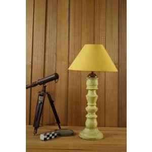 Tucasa Mango Wood Vintage Yellow Table Lamp with 10 inch Polycotton Yellow Pyramid Shade, WL-263