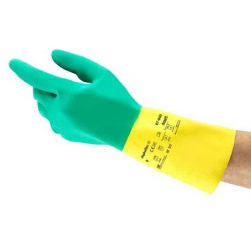 Ansell Alphatec Green & Yellow Natural Rubber Latex & Neoprene Industrial Hand Gloves, Size: 9, 87-900 (Pack of 12)