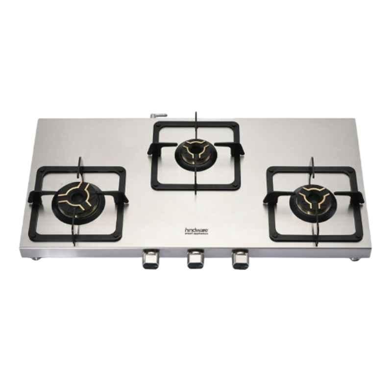 Hindware Arturo Stainless Steel Cooktop with 3 Brass Burner & Automatic Ignition, CT 100303