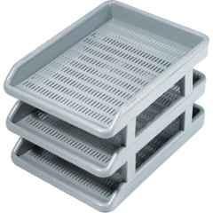 Omega 3 Compartment Plastic Grey Deluxe Office Tray, 1739/S