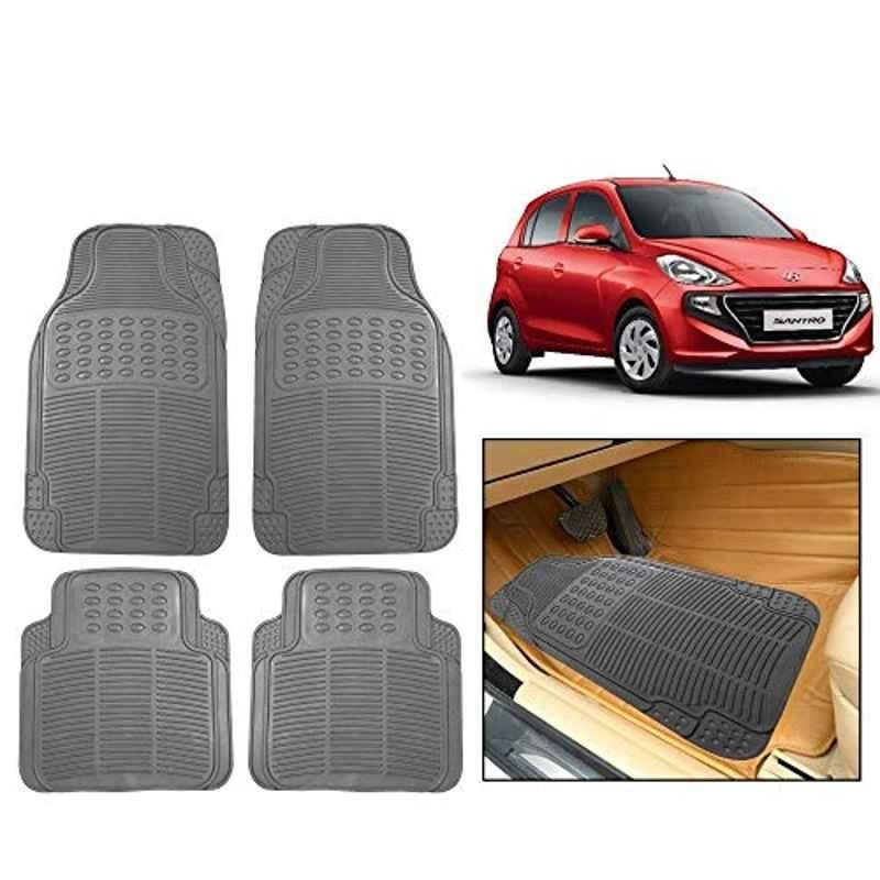 Kozdiko 4 Pcs Rubber Grey Car Simple Foot Mat Set for Hyundai Santro 2018