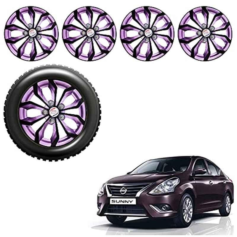 Auto Pearl 4 Pcs 15 inch Black Voilet ABS Press Type Hubcap Wheel Cover Set with Retention Ring for Nissan SunnyNew