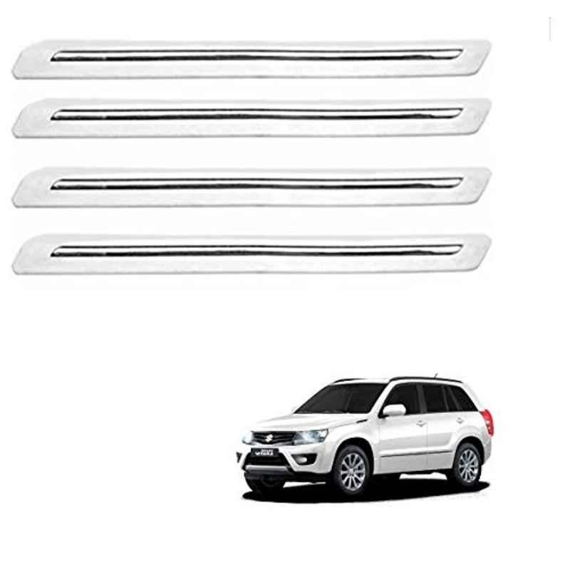 Kozdiko 4 Pcs PVC White Car Bumper Protector Set with Chrome Strip for Maruti Suzuki Grand Vitara
